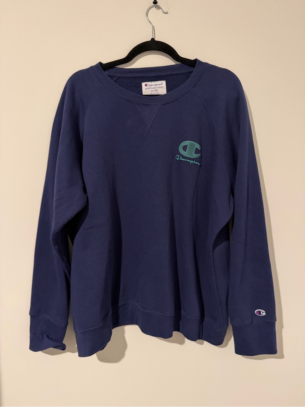 Champion Navy Crewneck Sweatshirt with Teal Logo